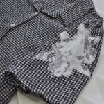 شومیز چهارخونه آستین گیپور دار ترک